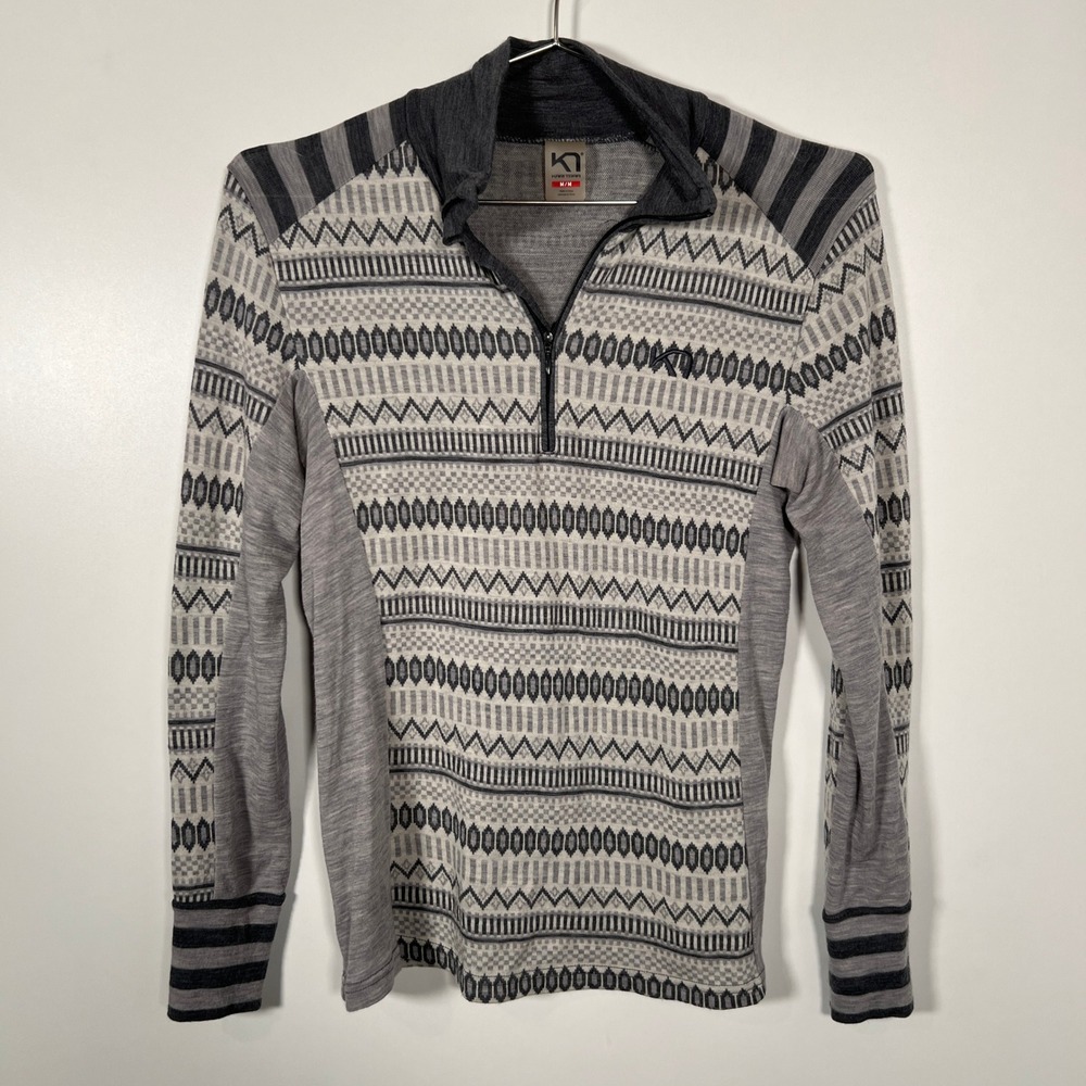 Wool Base Layer Nordic Gray Kari Traa Half Zip Top Geometric Size Medium